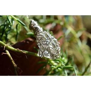 Large Dangle Pendant, Large Raw Diamond, Sterling Silver Wire Wrapped Pe…